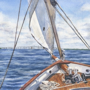 Sailing On The Chesapeake Bay Watercolor Prints  Original Painting, Chesapeake Bay Art, Maryland Art Print, Schooner race print, Annapolis