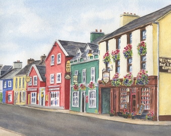 Dingle, Irlanda: acuarela, pintura de Dingle, paisaje irlandés, arte irlandés, impresión de Irlanda, impresión de un pub irlandés, impresión de Dingle