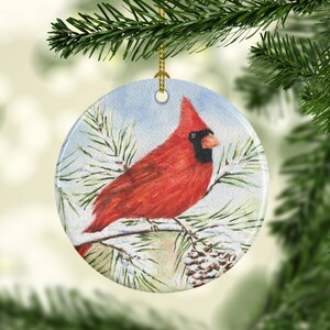 Red Cardinal Ornament: Christmas ornament, redbird tree ornament, Cardinal bird art, Cardinal painting, Christmas decor, holiday decor