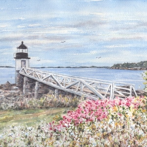 Marshall Point Light, Maine Lighthouse, Midcoast Maine Coastal Art, Maine Watercolor or Print, Framed Watercolor print original watercolor