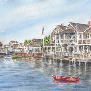 Nantucket: Nantucket Aquarell Malerei oder Kunstdrucke, Nantucket Hafen, Nantucket Kunst, Cape Cod Malerei, Nantucket Waterside