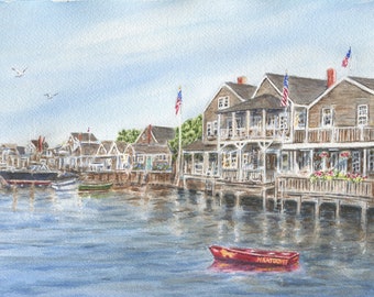 Nantucket: Nantucket Watercolor Painting or Fine Art Prints, Nantucket Harbor Print, Nantucket Art, Cape Cod Painting, Nantucket Waterside