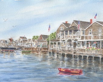 Nantucket: Nantucket Watercolor Painting or Fine Art Prints, Nantucket Harbor Print, Nantucket Art, Cape Cod Painting, Nantucket Waterside