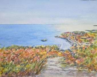 Mt. Battie Camden Foliage, Maine Watercolor Print, Maine Painting, Camden Harbor Maine Art Print, Maine Painting