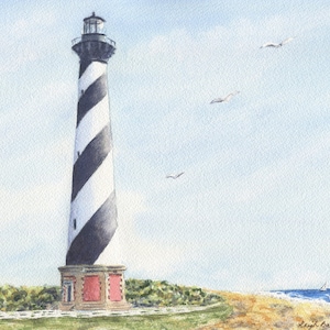 Cape Hatteras Lighthouse painting  Outer Banks original watercolor North Carolina coastal painting beach wall art