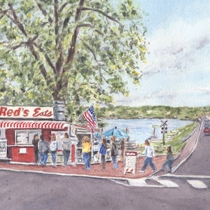 Red&#39;s Eats Wiscasset Maine watercolor painting, Maine Lobster Shack Print, Wiscasset Art Print, Maine Art Print,