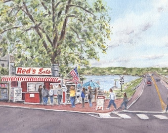 Red's Eats Wiscasset Maine watercolor painting, Maine Lobster Shack Print, Wiscasset Art Print, Maine Art Print,