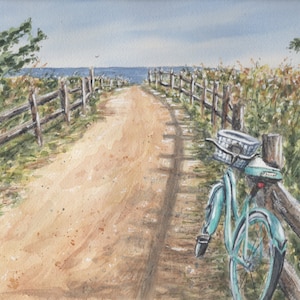 Day Off Original Watercolor Painting, Beach Decor, Bike At Beach Painting, Original Beach Art, Coastal art, watercolor, Bicycle Art