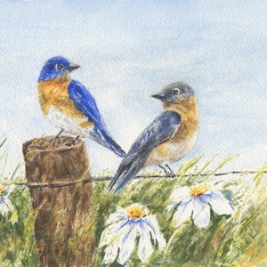Bluebirds Original Painting: Bluebird Painting Bird Watercolor, Wall Decor gift for Mom Bluebirds Watercolor, Original Art Mother&#39;s day gift
