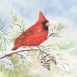 Red Cardinal watercolor painting red cardinal print framed art print Christmas art snow painting framed wall print red bird print bird art