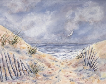 Stormy Sky,  Beach Watercolor, Original Coastal Art, Original Watercolor Painting, Ocean Wave Painting, Ocean Painting, Original Coastal art