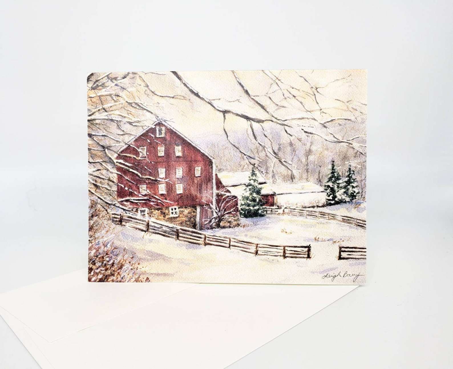 First Snow, Red Barn Notecards, Winter Snow Scene, Thank You Notes ...