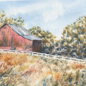 Fallston: Red barn painting, watercolor painting, country scene, framed art, autumn print, landscape wall decor, barn print Leigh Barry