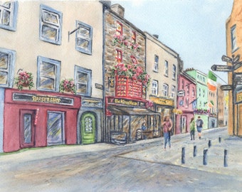 Taberna King's Head, Galway, Irlanda, Pintura de Quay Street, Lámina de Galway, Lámina de acuarela, Arte irlandés, Pintura de Irlanda, Regalo irlandés
