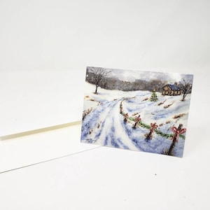 Weihnachtskarten, Winter Schnee Szene leere Karte, Urlaub Grußkarten, Winterlandschaft Aquarell Karte, Schnee Malerei Kunst