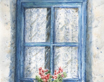 Irish Window Original Painting, Irish art, Ireland art, Irish Cottage, thatched roof, Window Painting, Original Watercolor