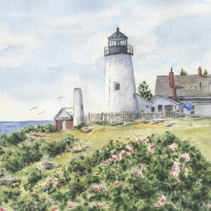 Pemaquid Light, Maine Lighthouse, Maine Coastal Art, Maine Watercolor or Print, Framed Watercolor print original watercolor Maine Lighthouse