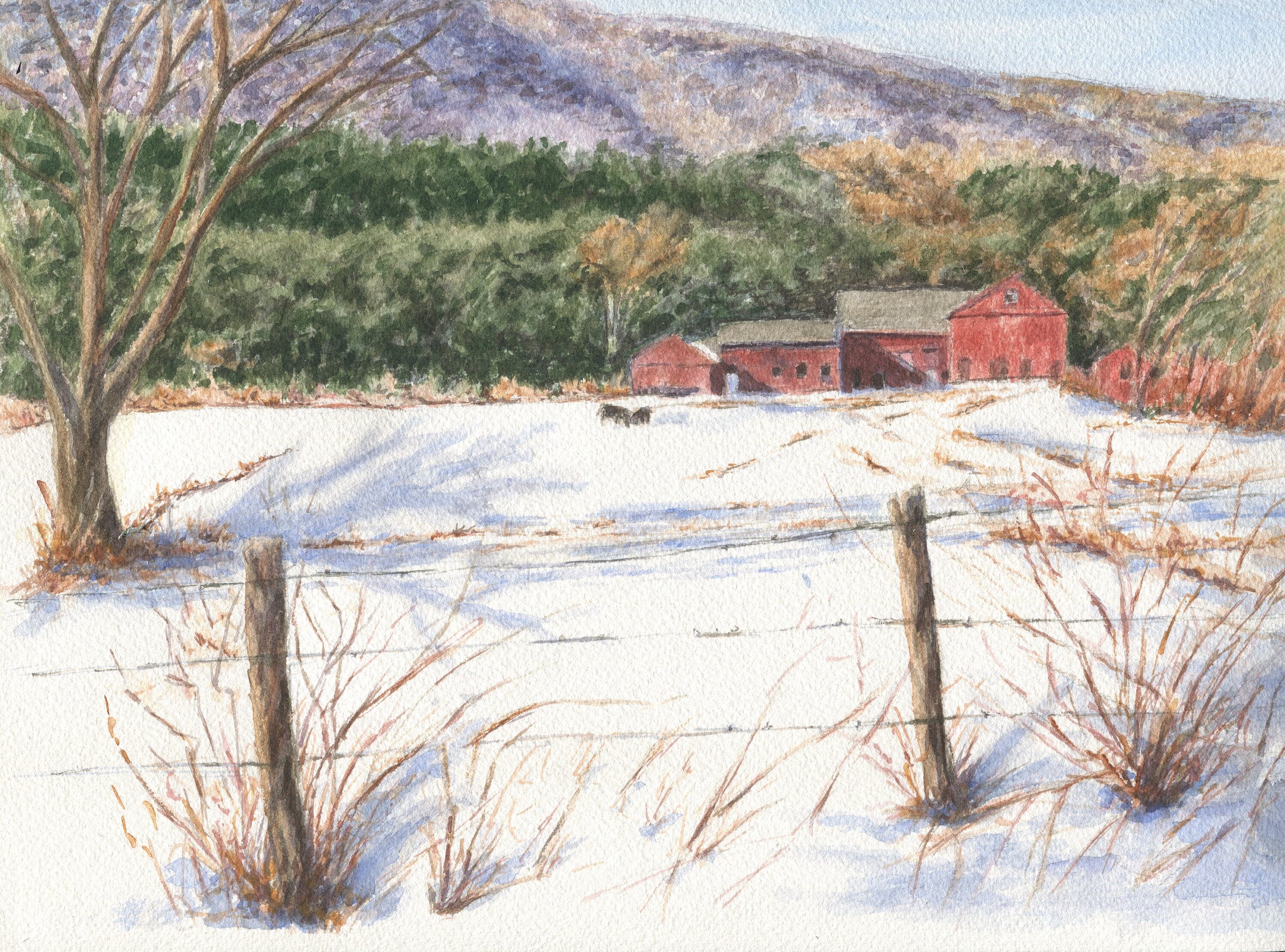 Watercolor painting Snow scene original watercolor painting 9x12 A4 size Original artwork Winter watercolor painting