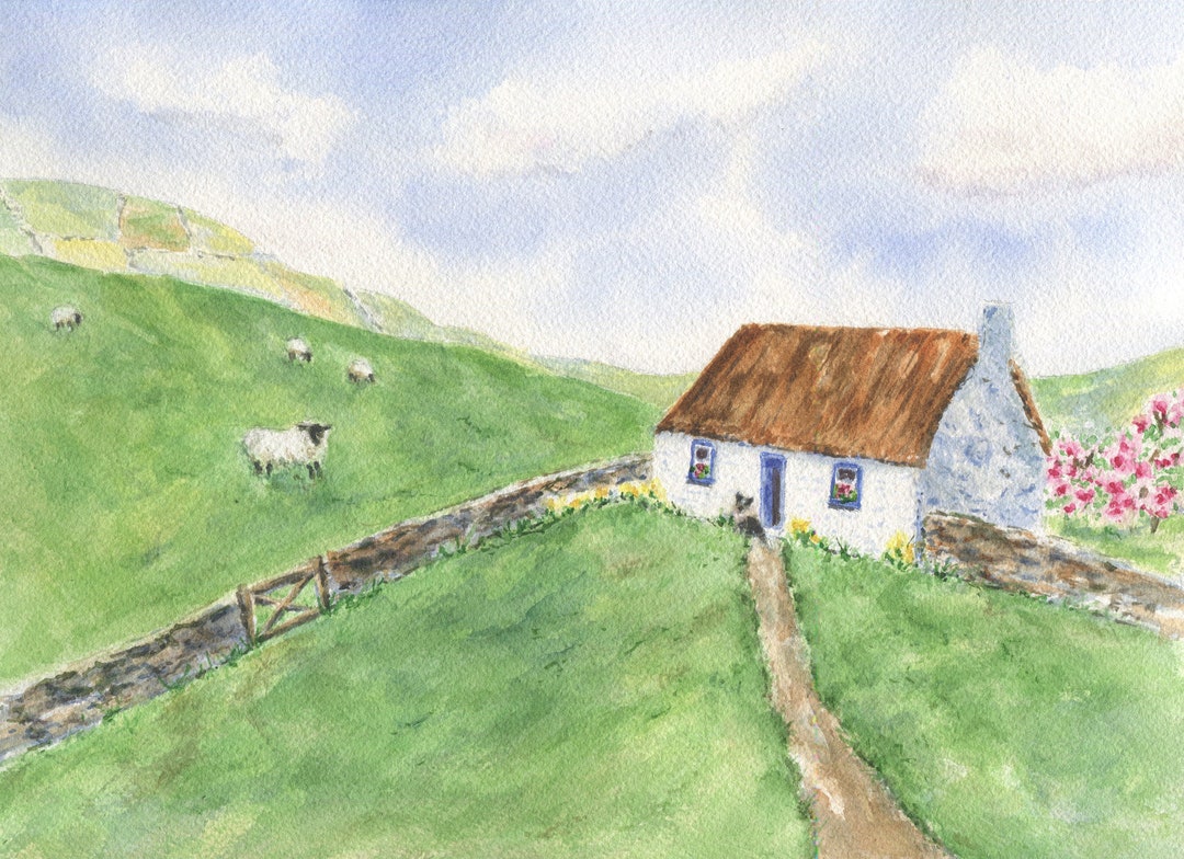 Irish Countryside: Irish Landscape Painting Irish Art Print Irish Gift Ireland  Landscape Irish Cottage Print Irish Sheep Ireland Cottage Art - Etsy, image size:1080x784