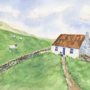 Irish Countryside: Irish landscape painting Irish art print Irish gift Ireland landscape Irish cottage print Irish sheep Ireland cottage art