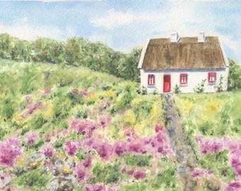 Irish Cottage: Irish landscape painting, Irish art print, Irish gift, Ireland landscape, Irish cottage print, Ireland cottage art