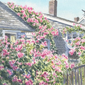 Rose Covered Cottage: Nantucket watercolor print or original, Sconset art print, cottage art, Sconset, Nantucket painting, framed art