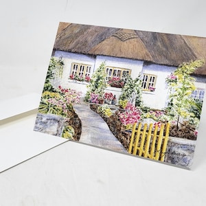 Adare Cottage-notitiekaarten, Ierse notitiekaarten, County Clare, blanco landschapskaarten Ierland, Iers bedankbriefje, landschapswaterverf Ierland