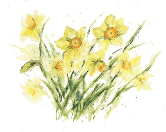 Daffodils Original Painting: Watercolor Flowers, Yellow Flowers, Floral Painting, Spring Flowers, Flower Painting, Mother's Day gift