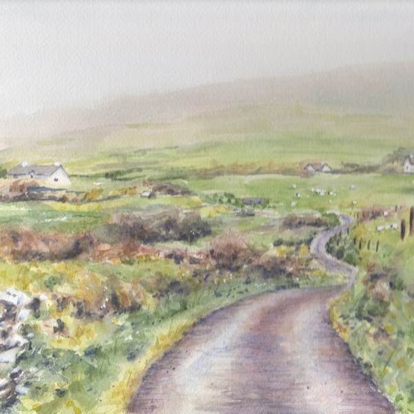 Dingle Peninsula Misty Day, Irish landscape print or original, Ireland landscape print, Irish road print Irish art, Ireland painting