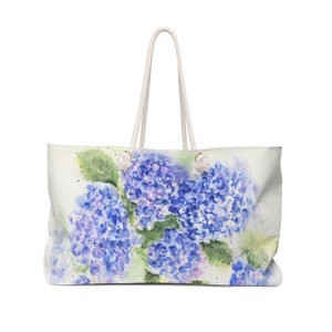 Bolsa de fin de semana con hortensias, bolso grande con hortensias, regalo con hortensias, bolso de playa de Cape Cod, bolso de playa de Nantucket, bolso de playa grande, regalo para ella