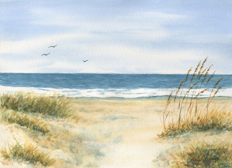 Beach Tea Towel Beach Watercolor dish towel Beach Decor Beach house decor Ocean painting dish towel Ocean watercolor art seashore kitchen