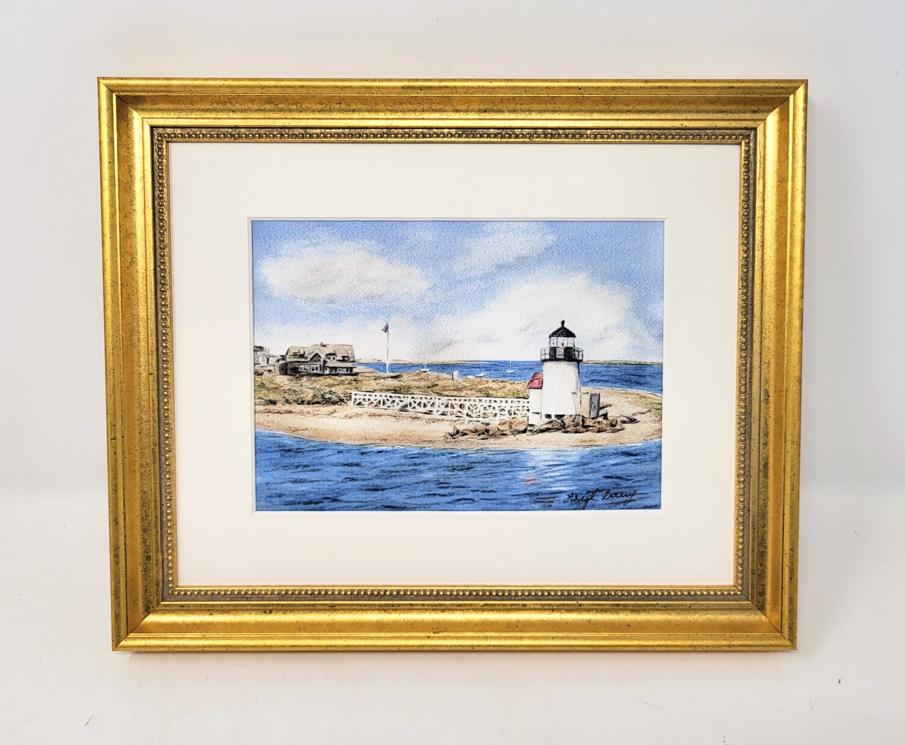 Brant Point Light: Nantucket Lighthouse, Watercolor Prints, Framed 