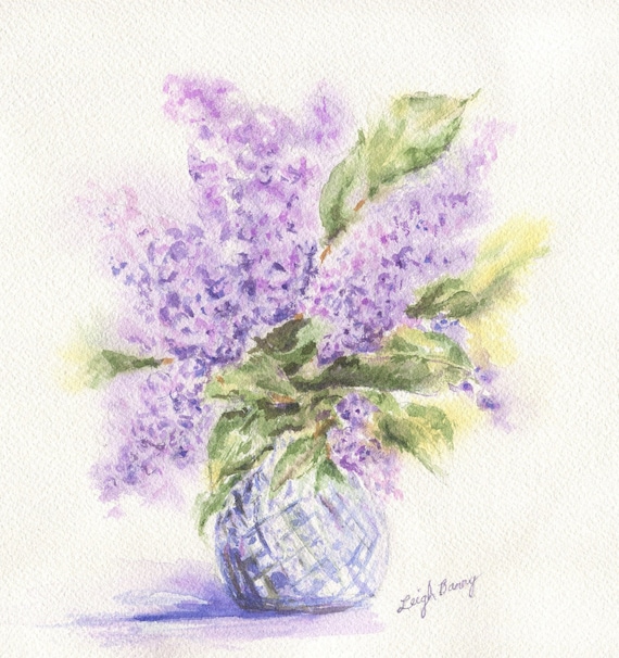 Lilac Vase Watercolor Painting Floral Vase Of Flowers Purple Etsy