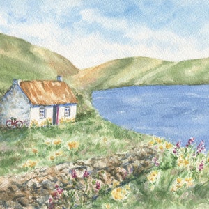 Irish Cottage Print, County Clare, Ireland landscape Painting, Irish Art, Ireland Painting, Irish Gift For Mom, Ireland Gift, Thatched Roof