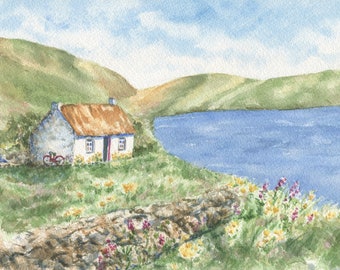 Irish Cottage Print, County Clare, Ireland landscape Painting, Irish Art, Ireland Painting, Irish Gift For Mom, Ireland Gift, Thatched Roof