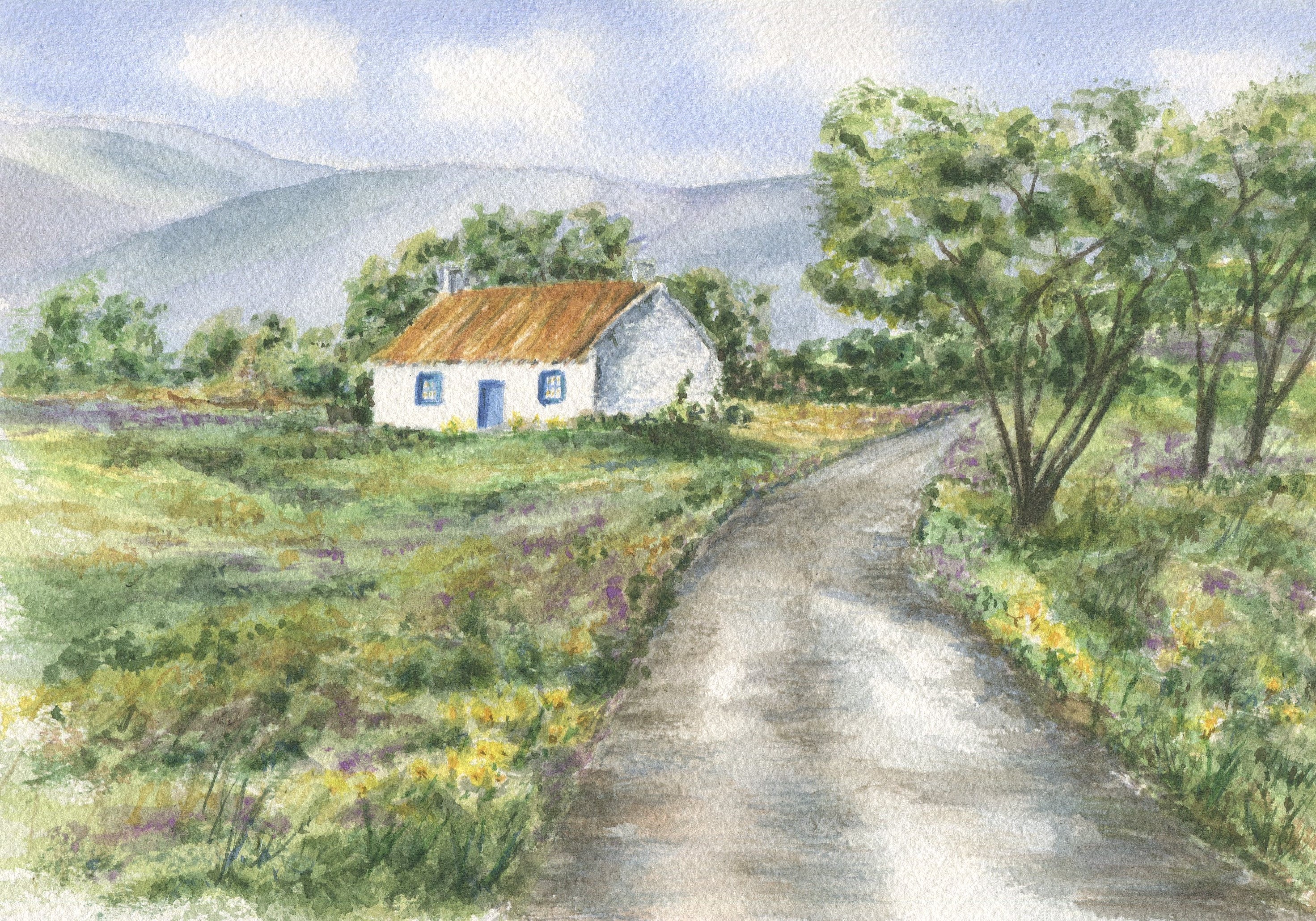 Irish Cottage thatched roof Irish art Original Watercolor Ireland art