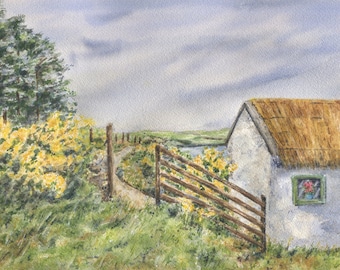Ireland Farm: Irish landscape painting, Irish art print, Irish gift, Ireland landscape, Irish cottage print, Ireland cottage art, Gaelic art