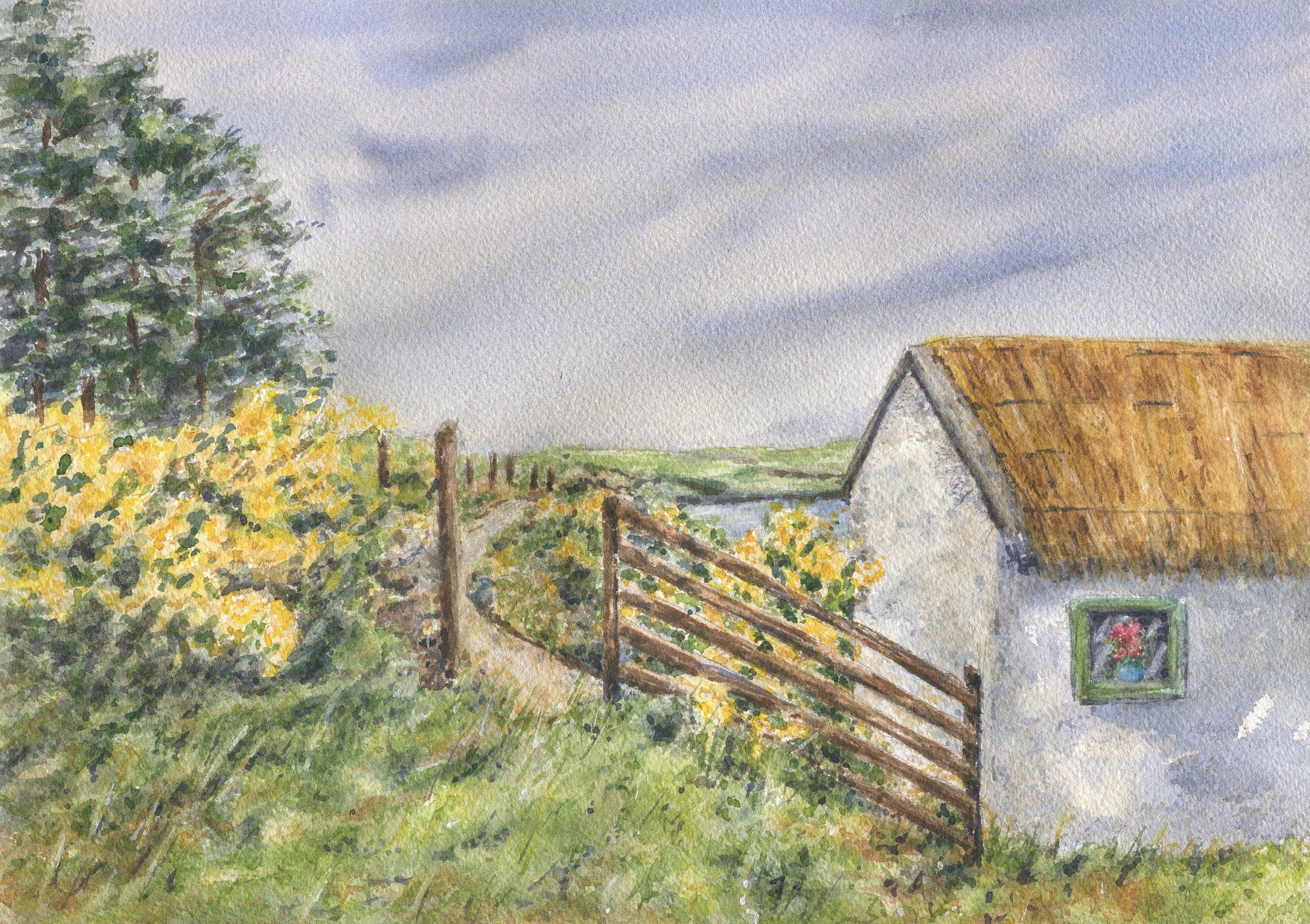 Ireland Painting Irish Original Art Village Landscape Small Painting Watercolor Cottage Artwork 8 by 6 by PaintingGiftsArt