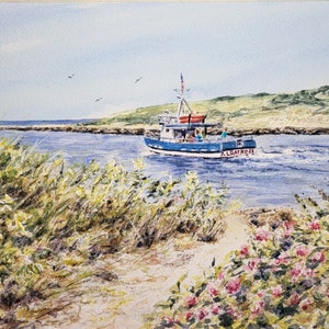 Sesuit Harbor Albatross Fishing Boat, Watercolor Painting or Fine Art Prints, Cape Cod Print, Cape Cod Art, Cape Cod Painting, East Dennis