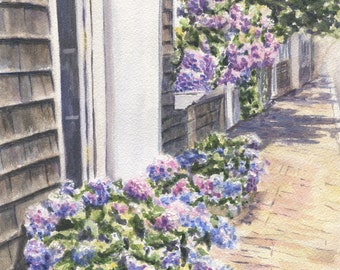 Nantucket Hydrangeas Watercolor painting giclee print, Nantucket painting, Cape Cod print, Nantucket painting, Mother's Day gift
