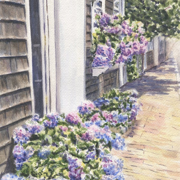 Nantucket Hydrangeas Watercolor painting giclee print, Nantucket painting, Cape Cod print, Nantucket painting, Mother's Day gift