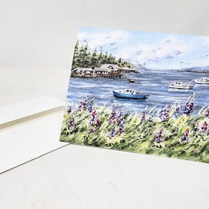 Maine Hafen Grußkarten Maine Hummer Boote Blanko Karten Meer Malerei Strand Malerei Aquarell Postkarten Geschenk