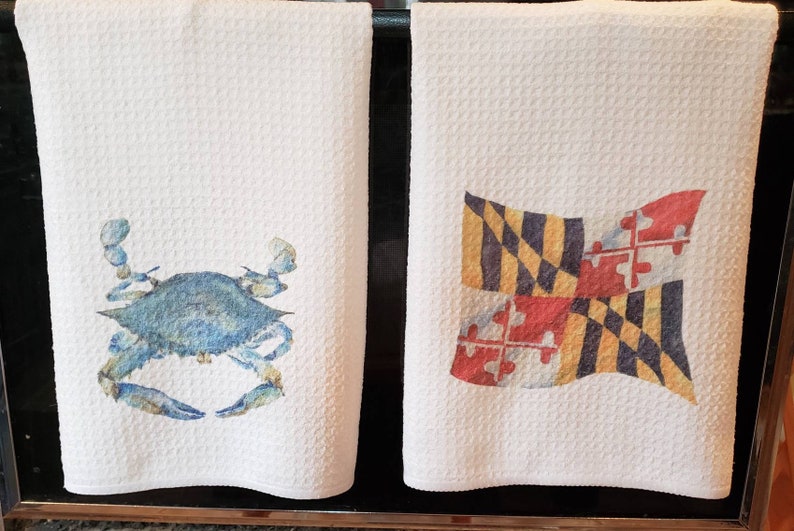 Blue Crab Tea Towel Blue Crab Kitchen Decor Maryland Blue Crab Etsy