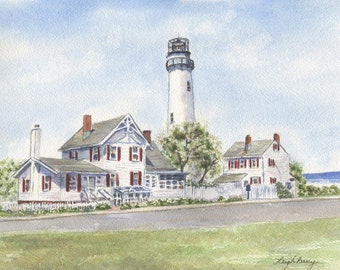 Fenwick Island Lighthouse: watercolor painting lighthouse painting beach decor ocean painting watercolor lighthouse print framed Leigh Barry