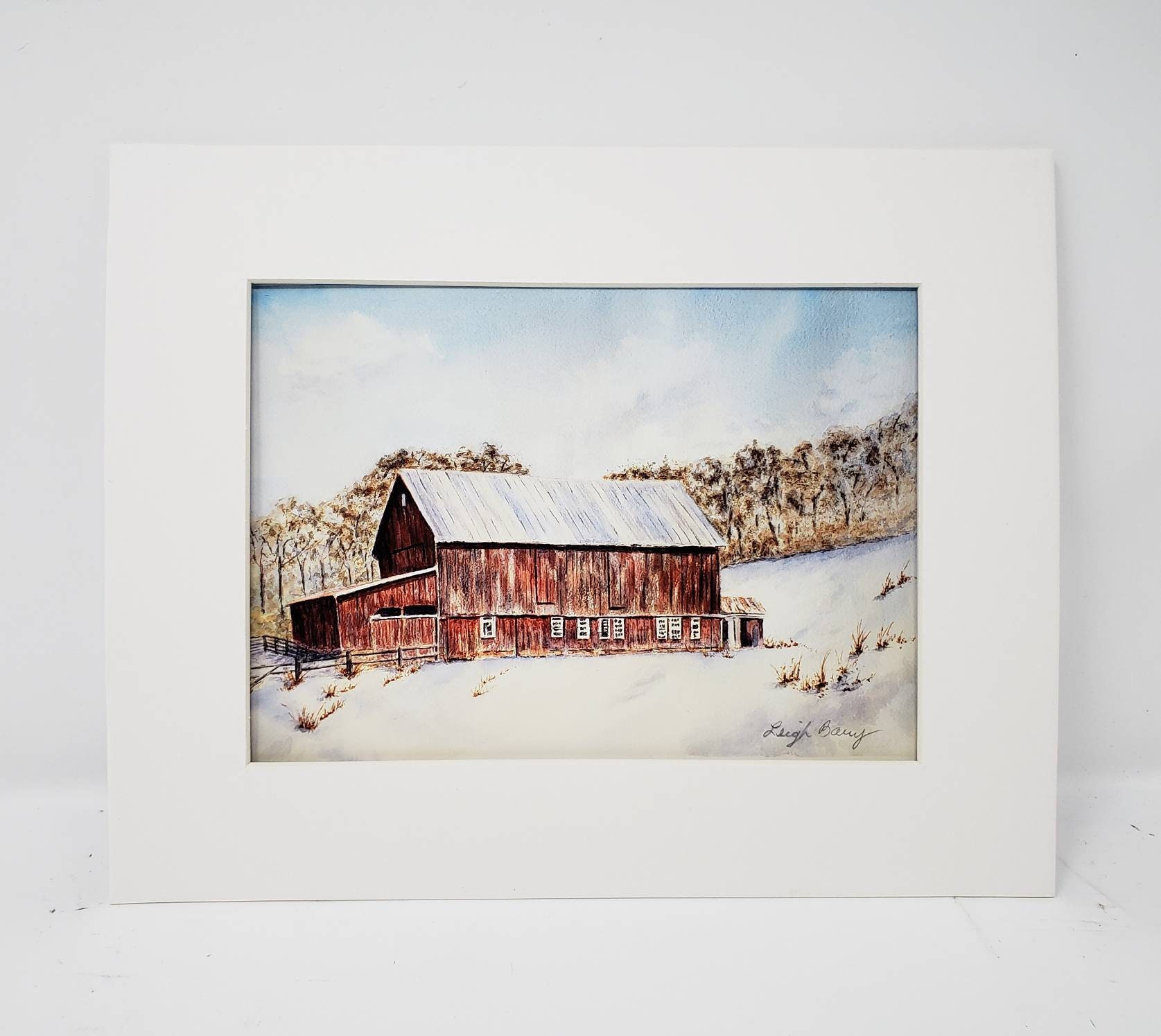 Red Barn Watercolor Painting or Fine Art Prints, Barn in Snow Painting ...