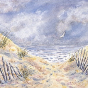 Stormy Sky, Beach Watercolor Print, Stormy Beach Print, Coastal Decor, Ocean Dunes Painting, Beach Art, Seashore Print, Beach Dunes