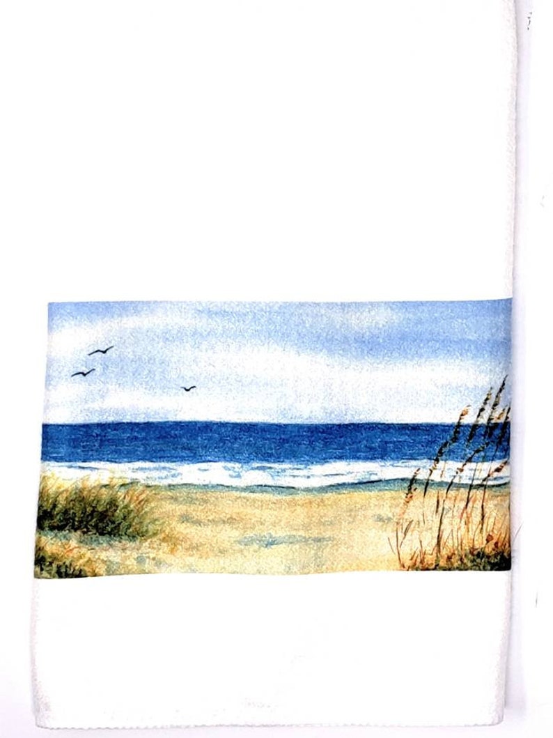 Beach Tea Towel Beach Watercolor dish towel Beach Decor Beach house decor Ocean painting dish towel Ocean watercolor art seashore kitchen