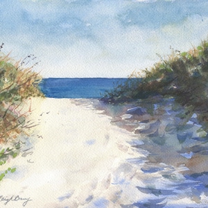 Beach Path Watercolor Painting Print, On The Path,Beach Decor Framed, Coastal Giclee Print, Beach Art, Beach House Wall Decor, Leigh Barry