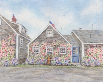 Constitution Nantucket Cottage, Nantucket Summer Cottage Prints or Original Painting, Nantucket Cottage Art, Nantucket watercolor print