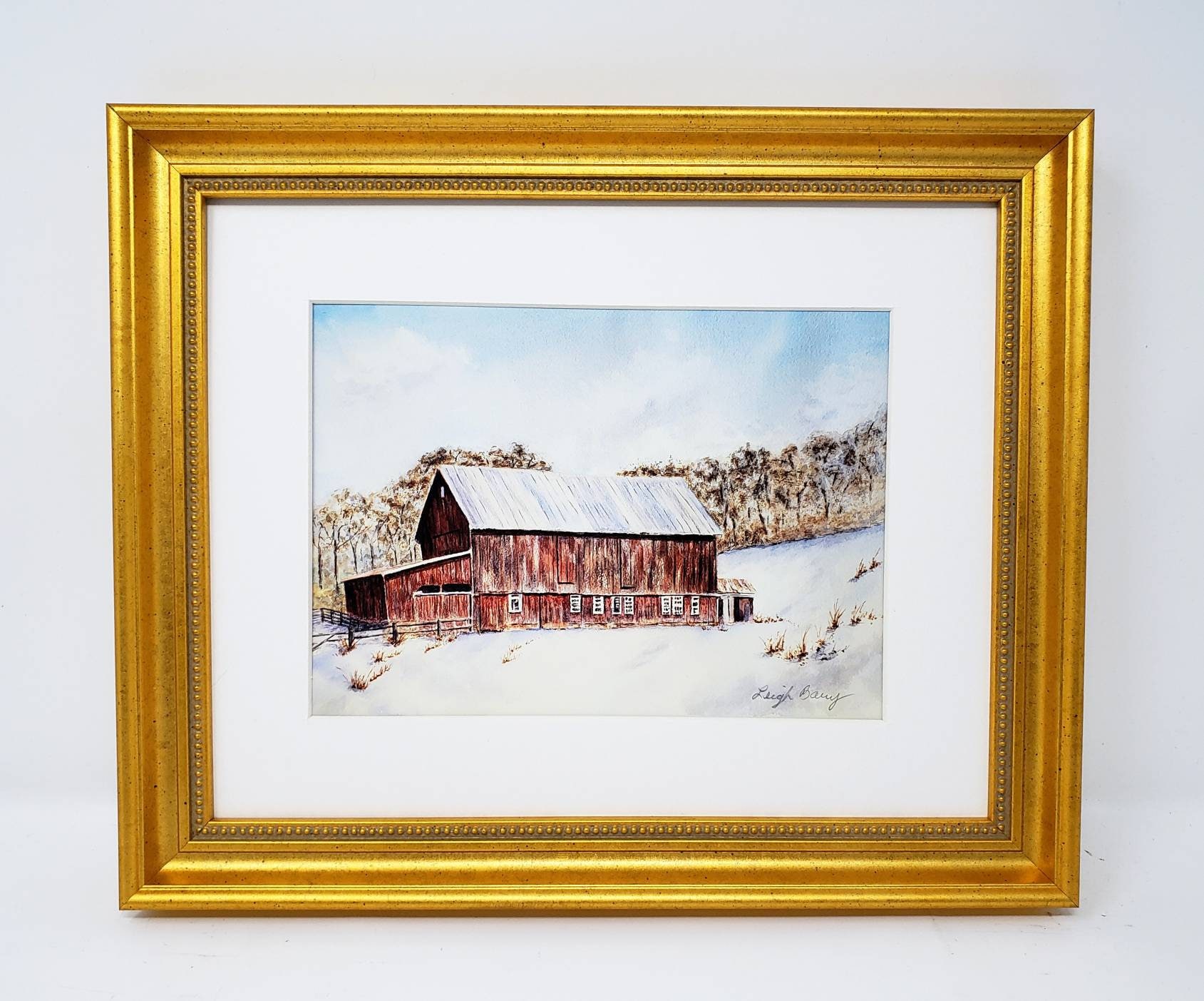 Red Barn Watercolor Painting or Fine Art Prints, Barn in Snow Painting ...